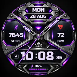 YSR057 Neon Steel Watch Face — Android app icon